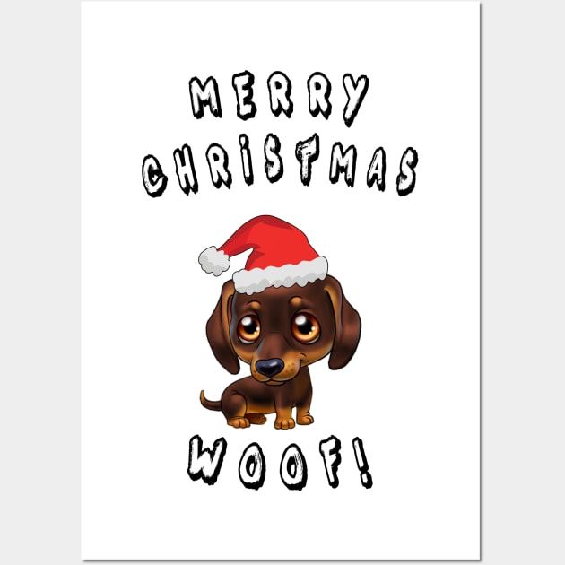 Cute Santa Christmas Sausage Dog Cartoon Wall Art by Aventi